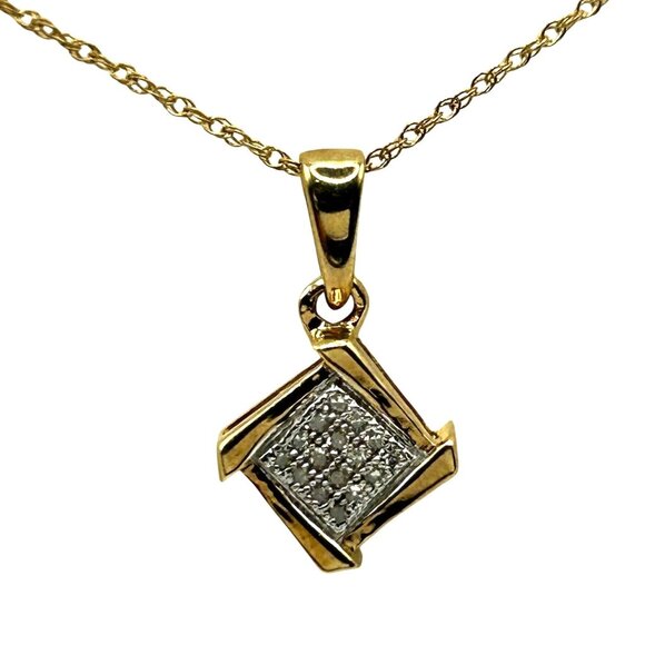 10k Diamond Square Pendant with 10k Yellow Gold 18" Necklace - Picture 1 of 5